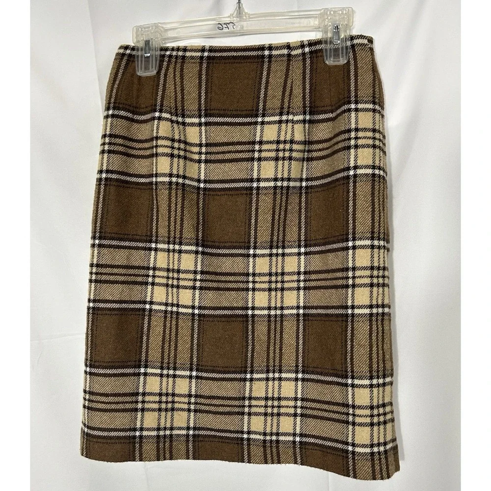 JGH Vintage Womens Wool Twill Brown Plaid Skirt‎ Size M Academia Preppy Heritage